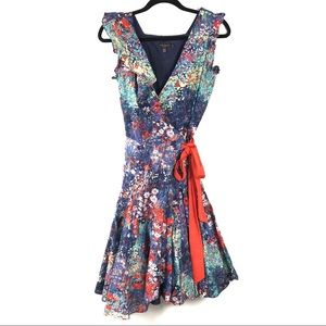 Ted Baker London Size 2 Blue Floral Wrap Dress